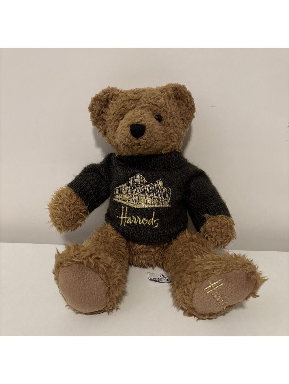 Harrods Knightsbridge Teddy Bear 12”Plush Stuffed Brown With Green Knit Sweater